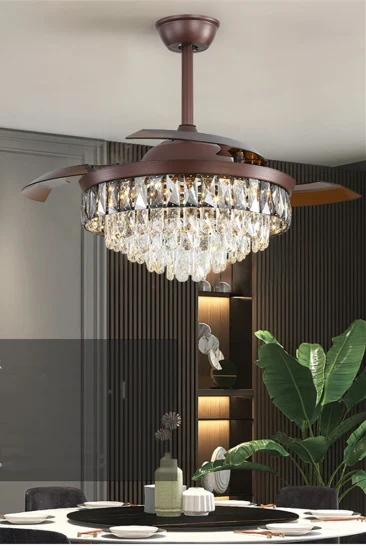 Luxury Design 42 Inch Folding Hidden Blade High Quality Crystal Ceiling Fan Light