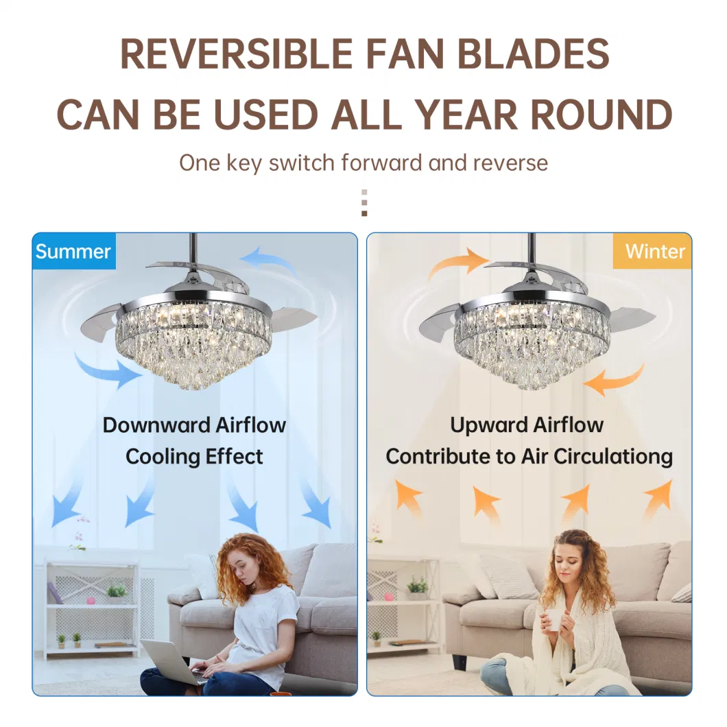 2023 Invisible Fan with Smart Control Dcmotor Lower Noise Crystal Ceiling Light