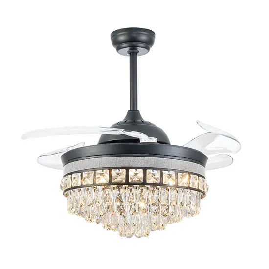 Home 42 Inch Crystal Chandelier Invisible LED Ceiling Fan Light 
