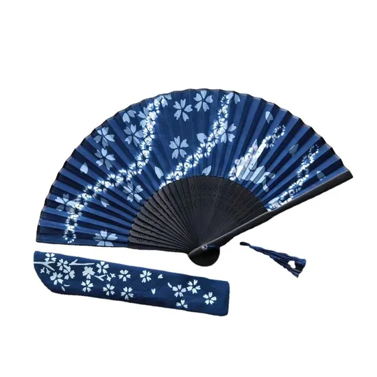 21cm Fabric Handmade Folding Fan Rave Fan with Bamboo Handle 