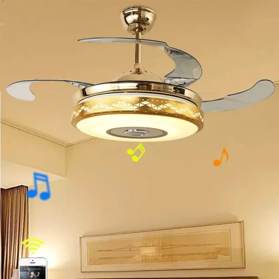 New Designer Remote Control Retractable Invisible Blades Smart Ceiling Fan Light