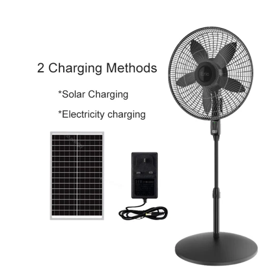 Solar Fan CE Factory Supplier Manufacturer Outdoor AC/DC Adapter Portable Rechargeable Power Stand Table Panel 16 Inch Fan with USB Multi