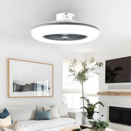 White Home Decorate Nordic LED Electric Remote Control Modern Square Bladeless Ceiling Fan with Light 