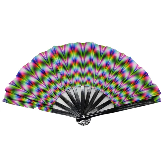 Vibrant Iridescent Rainbow Bamboo Hand Fans for Festivals 