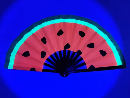 13 Inch UV Glow Large Folding Rave Fan Festival Bamboo Clack Hand Fan for Music Party 
