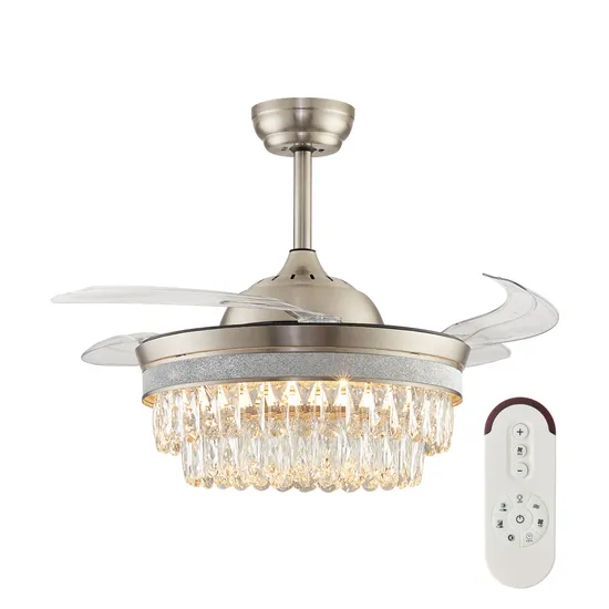 Crystal Invisible Fan Light with Light and Remote Control Hanging From Ceiling 