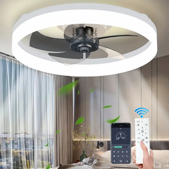 Cross Border Ceiling Mounted Bedroom Fan Light Luxury Nordic Restaurant Invisible Intelligent Ceiling Fan Light Japanese and American Standard Wide Voltage Vari 