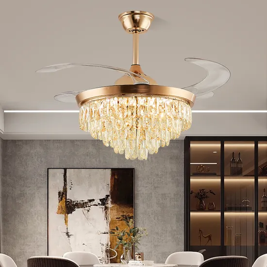 Luxury Crystal LED Ceiling Fan Light Home Indoor Living Room Bedroom Decoration Ceiling Lamp and Fan Lighting 