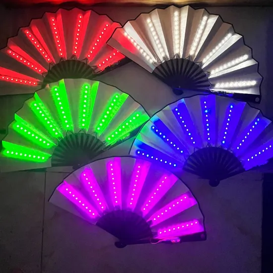 Folding Fan DJ LED Play Fan Colorful Hand Held LED Fans for Neon Lights Party Decoration Night Club Accessories 